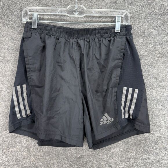 Adidas Shorts Men M Medium Black Striped Mid Rise Drawstring Elastic Waist - Picture 1 of 4